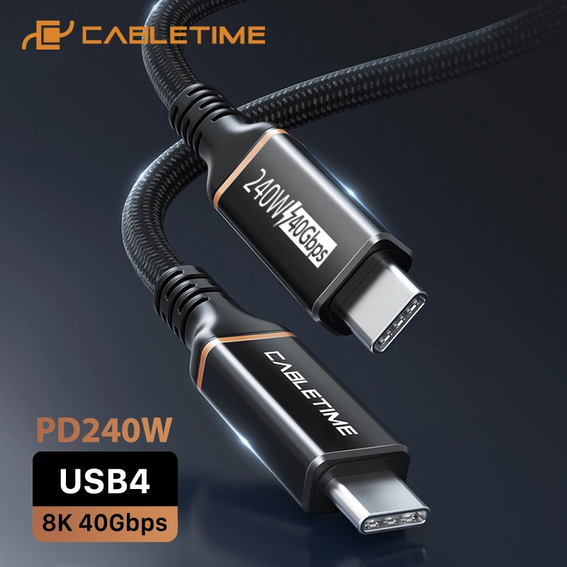

Кабель CABLETIME 240W USB4, 8K@60Hz, USB-C на USB-C, адаптер, 40 Гбит/с, кабель Type-C на Type-C, кабель питания для ноутбука, Macbook, iPad