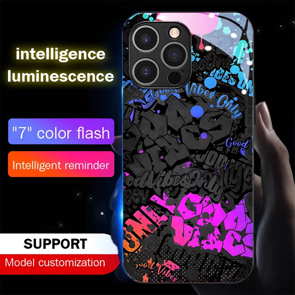 

Dark Themed Graffiti Sound Music Control Led Light Phone Case For Samsung S25 S24 S23 S22 S21 S20 FE Note 10 20 Plus Ultra