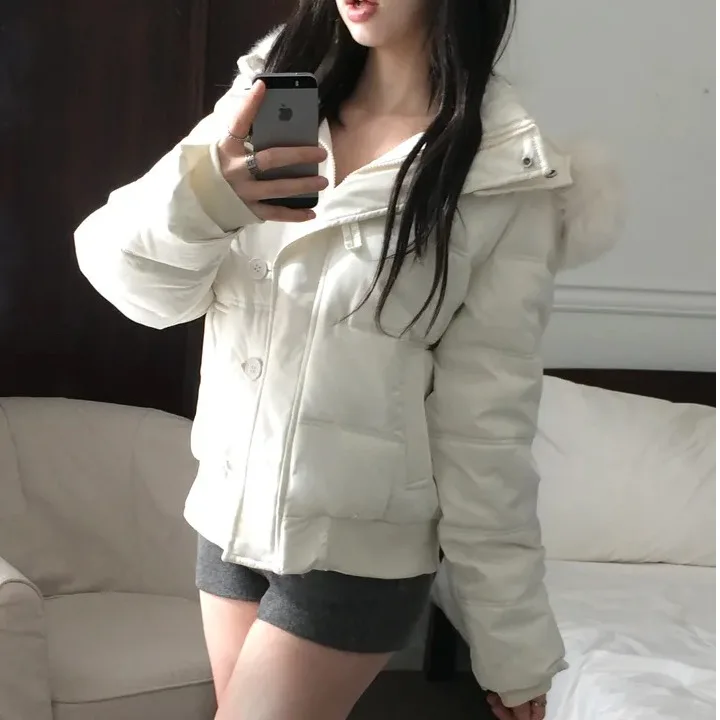 

Women's Cotton Jaet Coat ort Sve Long Sve Hooded Pure Color Fur Collar Autumn Winter New Sle Chic Versatile Top