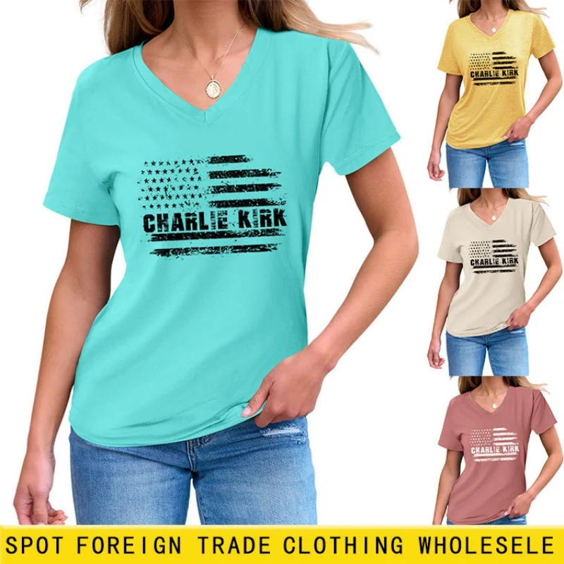 

Loose oversized short-sleeved T-shirt for women in summer style, V-neck, suitable for layering and versatile in use