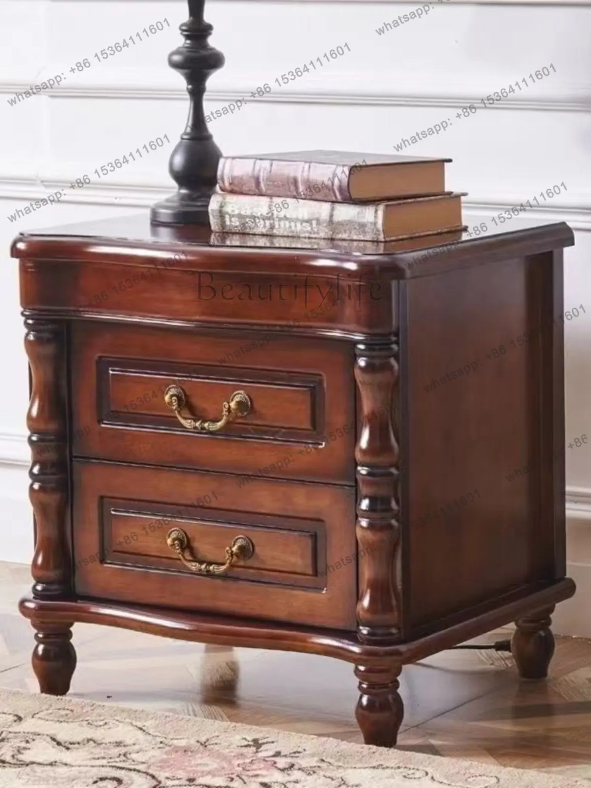 FG all solid wood American bedside table modern simple locker high-end retro style