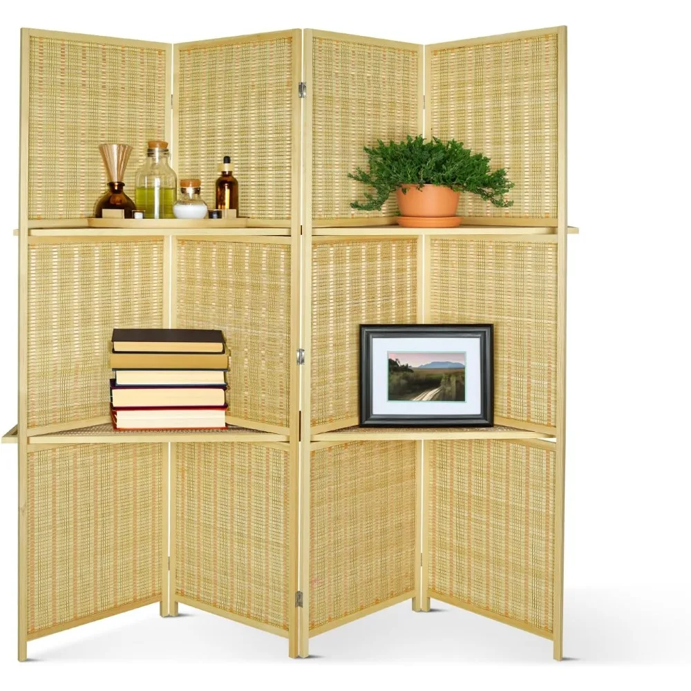 

Room Divider with Shelf Woven Bamboo Screen,Room Divider and Folding Privacy Screen,Freestanding Screen Room Divider for Room