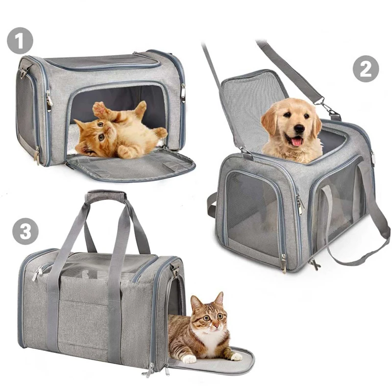 Portable Dog Cat Carrier Bag Soft Side Backpack Pet Carriers Dog Travel Bags Airline Approved Transport  Outgoing Pets Handbag