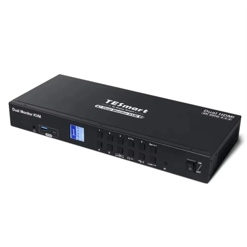 4 Port Dual Monitor KVM Switch HDMI 4K60Hz USB 3.0 Docking Station Support EDID 2 Display Modes for Multi-PC Workstation
