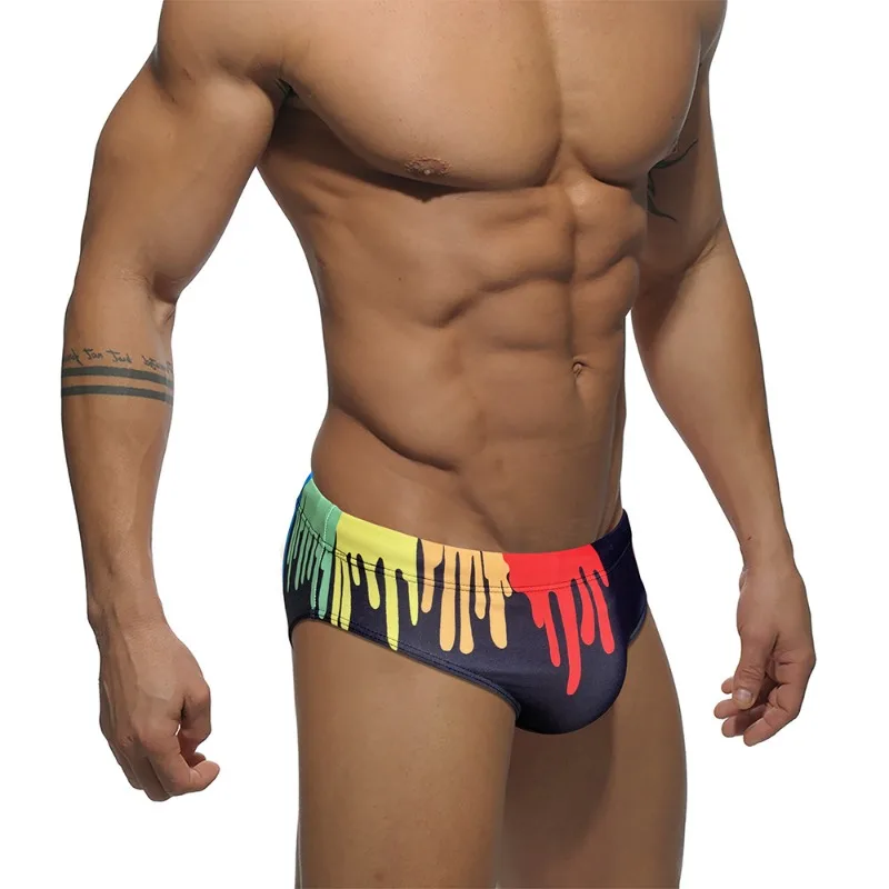 Summer Paint Graffiti Bikini Briefs Men Super Thin Tight Underwear Panties Sexy Gay Mens Swimwear Swimsuit Swim Bathing Trunks