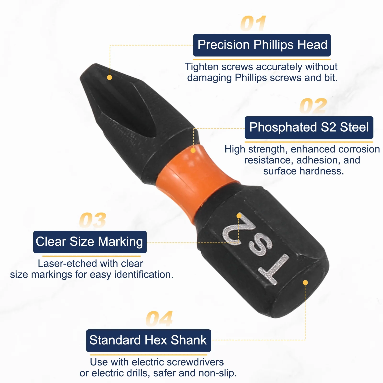 Uxcell 1/5/10 قطعة مفك البراغي فيليبس تأثير بت 1/4 "عرافة عرقوب المغناطيسي عبر رئيس لقمة ثقب S2 الصلب الصناعية مفك مسامير #5
