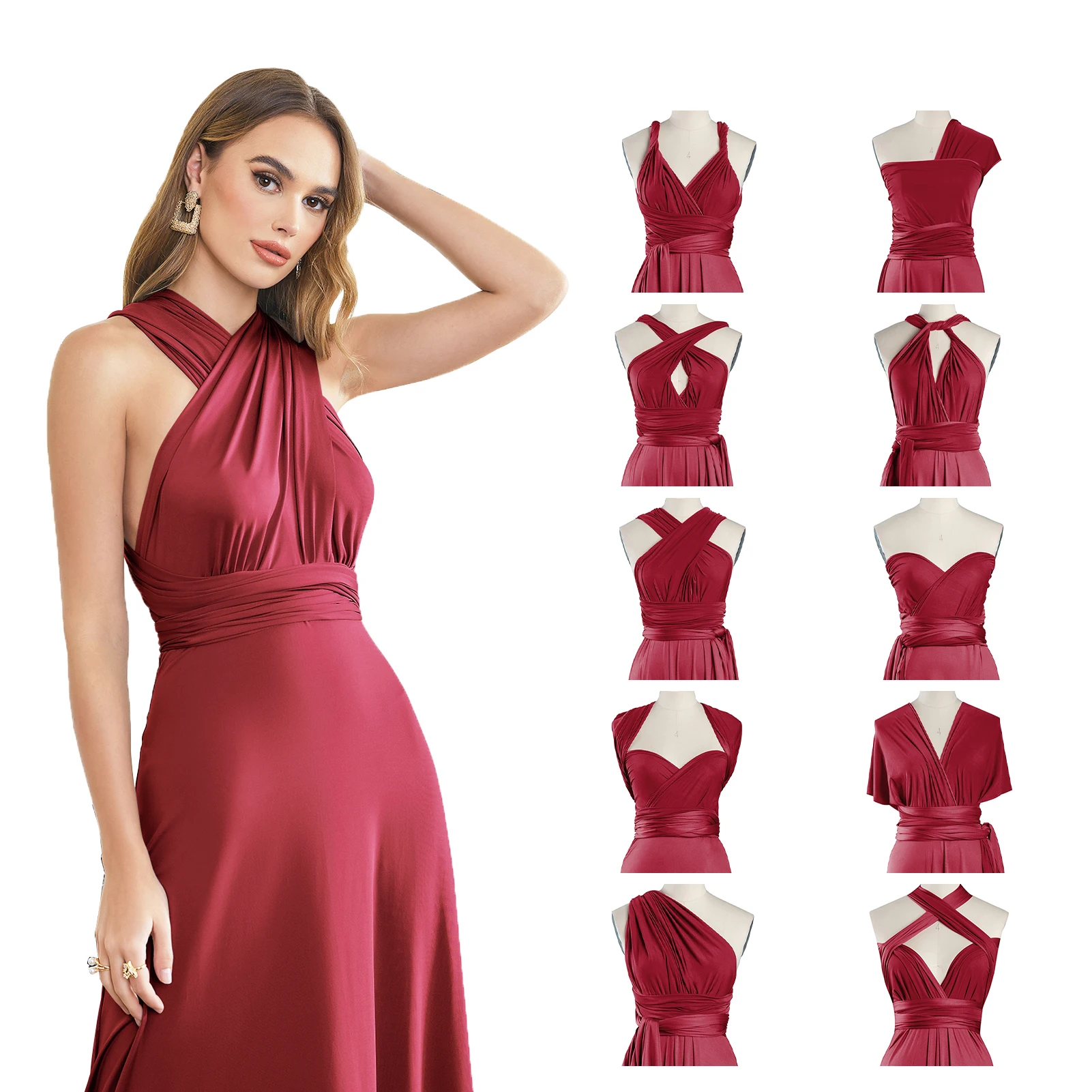 

2024 Burgundy Convertible Bridesmaid Dresses For Women Multiway Wear Infinity Wedding Party Dress Evening Dress