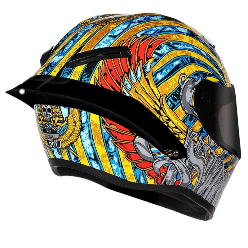 

Full Face Motorcycle Professional Racing Helmet Kask Dot Rainbow Visor Motocross Off Road Touring S Pharaoh Pattern