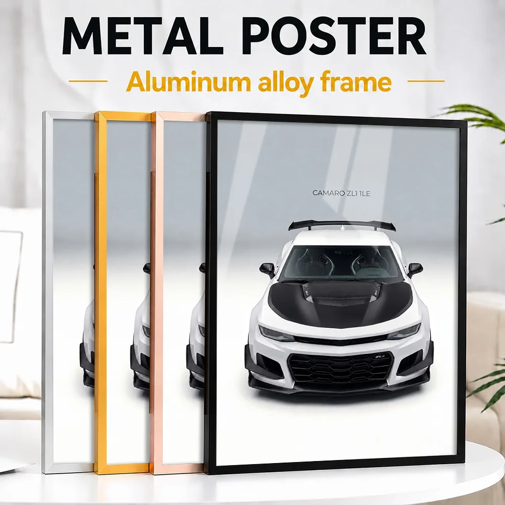 White American Camaro ZL1 LE Car Framed Metal Print Personalized Studio Graphic Wall Art For Garage Lounge, Motoring Fan Gift