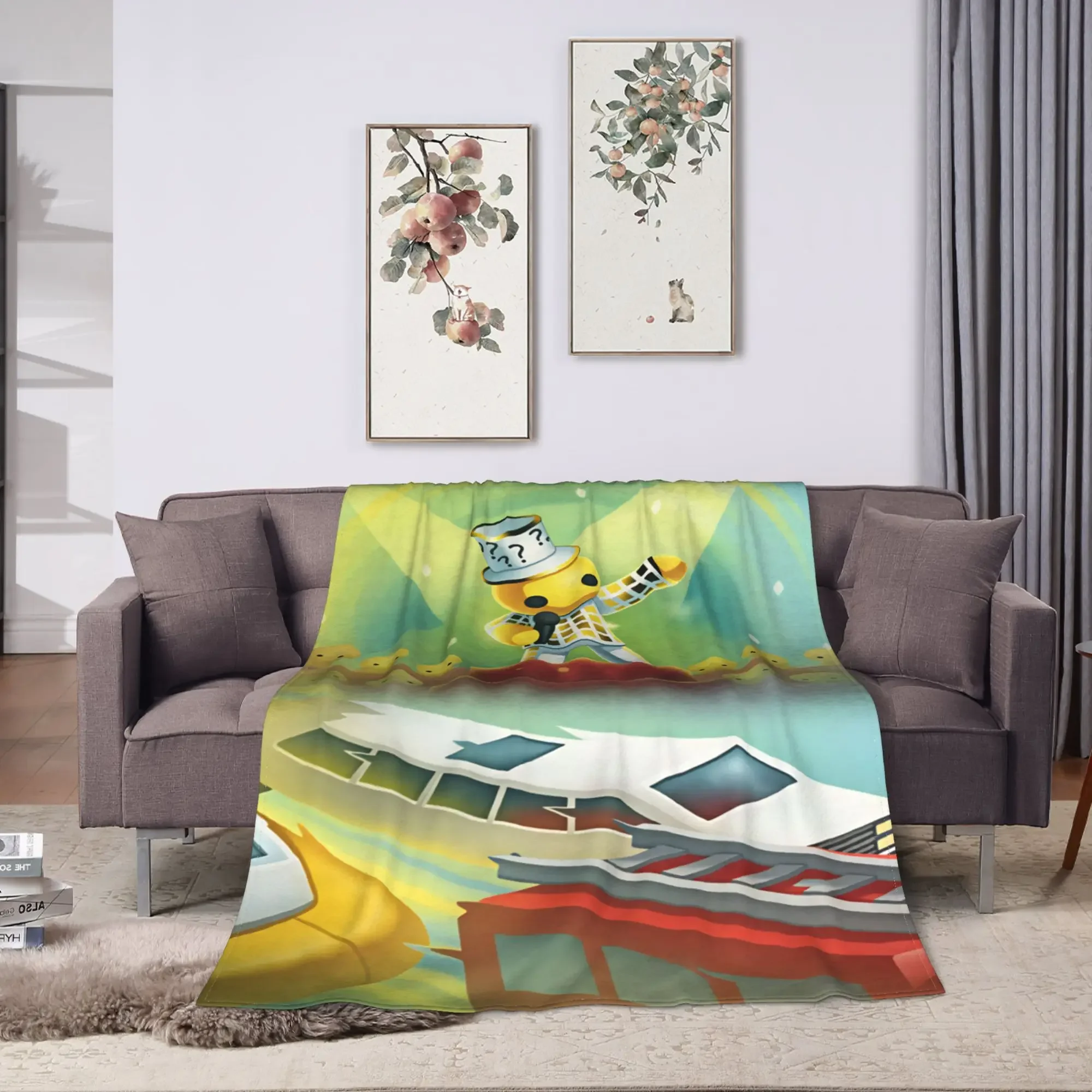 Cute Yellow Robot Character Funny Cartoon Pop Art Throw Blanket for Living Room Decor Gift Idea