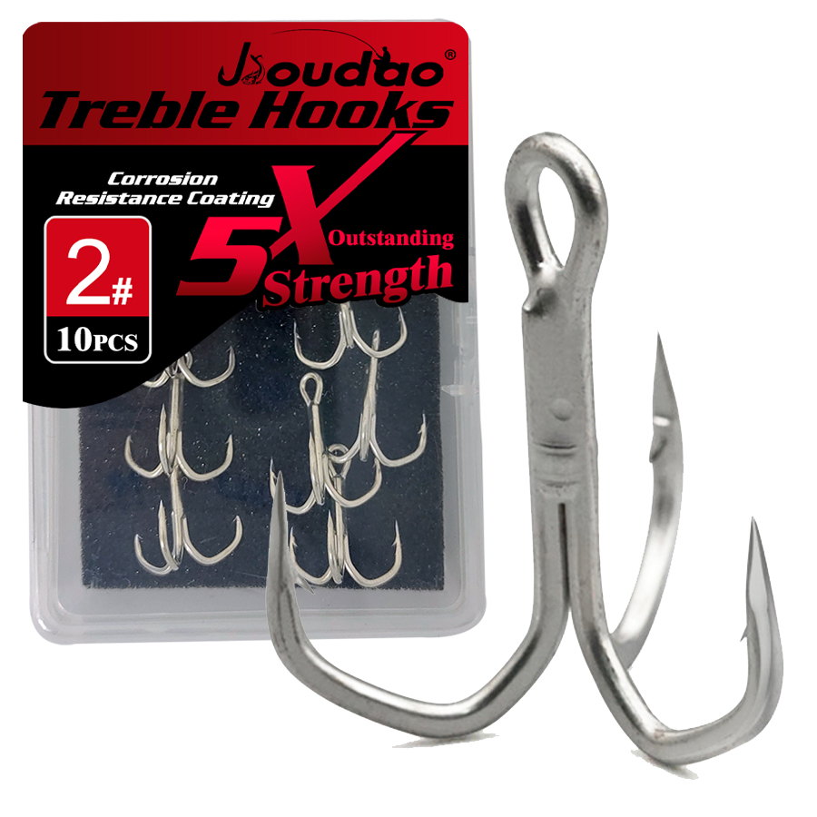  Treble Hooks 5X Strong Triple Fishing Hooks 10pcs/Box 2# 4# 6# 8# 10# for Big Game Trout Bluefish Salmon Kingfish Fishing 
