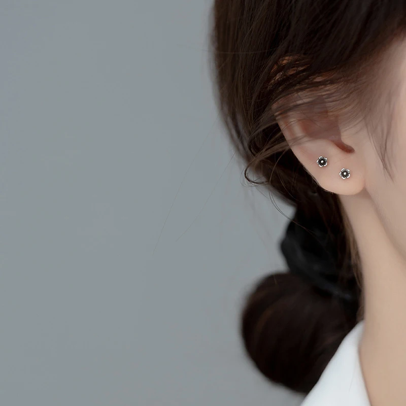 Modian Small Vintage Silver Stud Earrings for Women 925 Sterling Silver Studs Ear Fine Jewelry Accessories Prevent allergy
