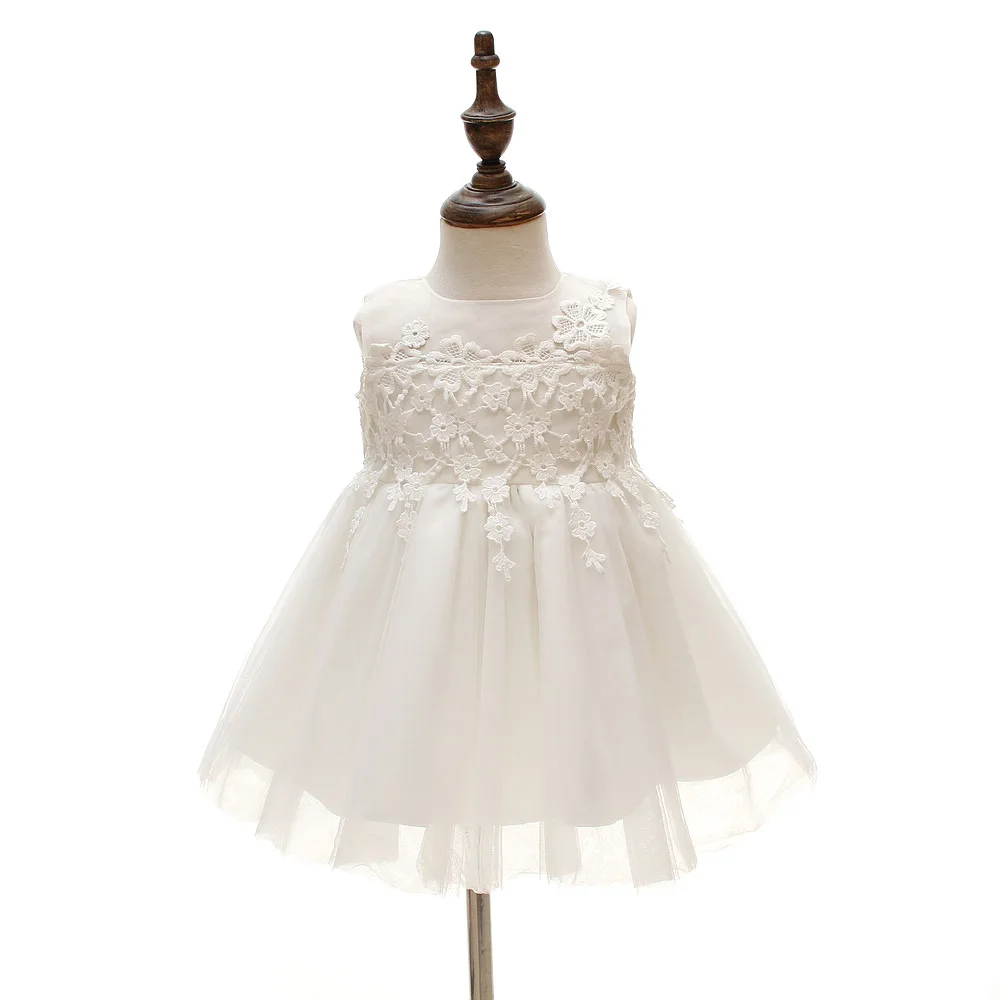 Baby Princess Dress for Girls Infant Christening Dresses Kids White Clothes for Birthday with Hat 0-24 Months