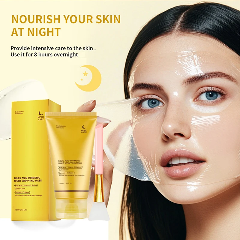 75ml Kojic Acid Turmeric Night Wrapping Facial Mask Moisturizing Brightening Peel-off Mask Improve Dullness Oil Control Care