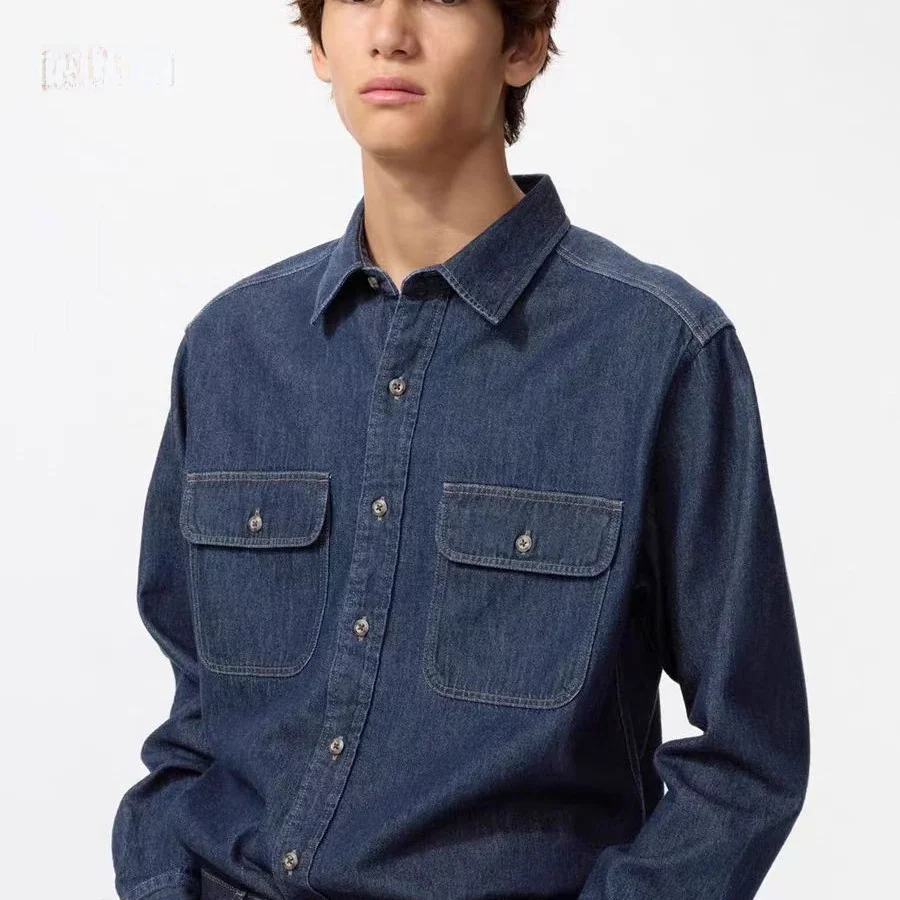 

Spring 2026 Men's And Women's Versatile Denim irt Collaborative Long Sve Waed Cotton Basic Casual Classic Collar