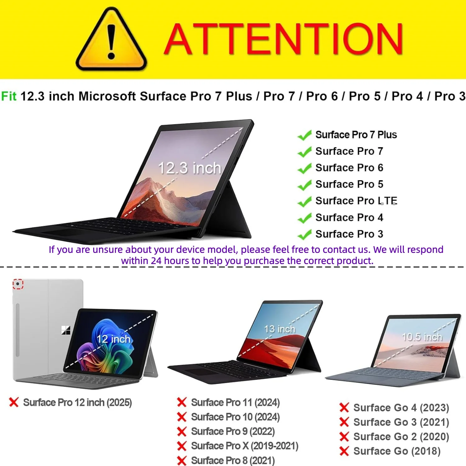 Case for Microsoft Surface Pro 7 6 5 4 Stand Pu Leather Case 12.3 Inch for Microsoft Surface Pro 7 Plus Tablet Case