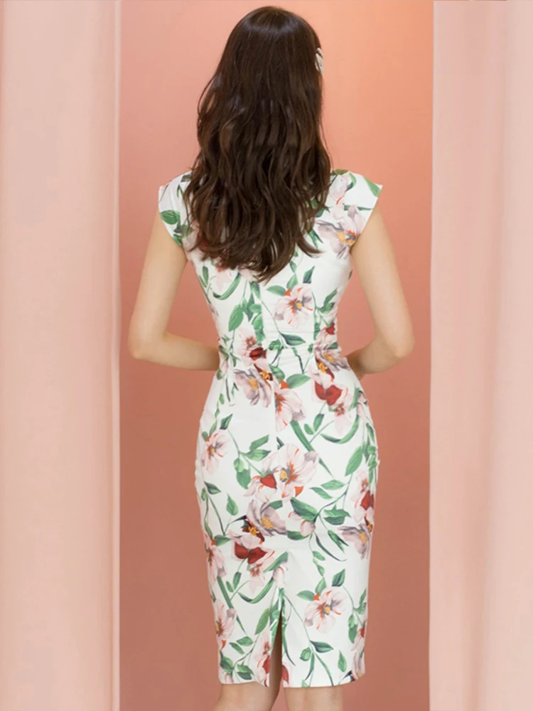 Robe à fleurs évidées pour femmes, vêtements de Rhféminins, robe fendue maigre, robe de soirée, vêtements de rencontre, nouvelle mode, tambour élégant, sexy, plis creux