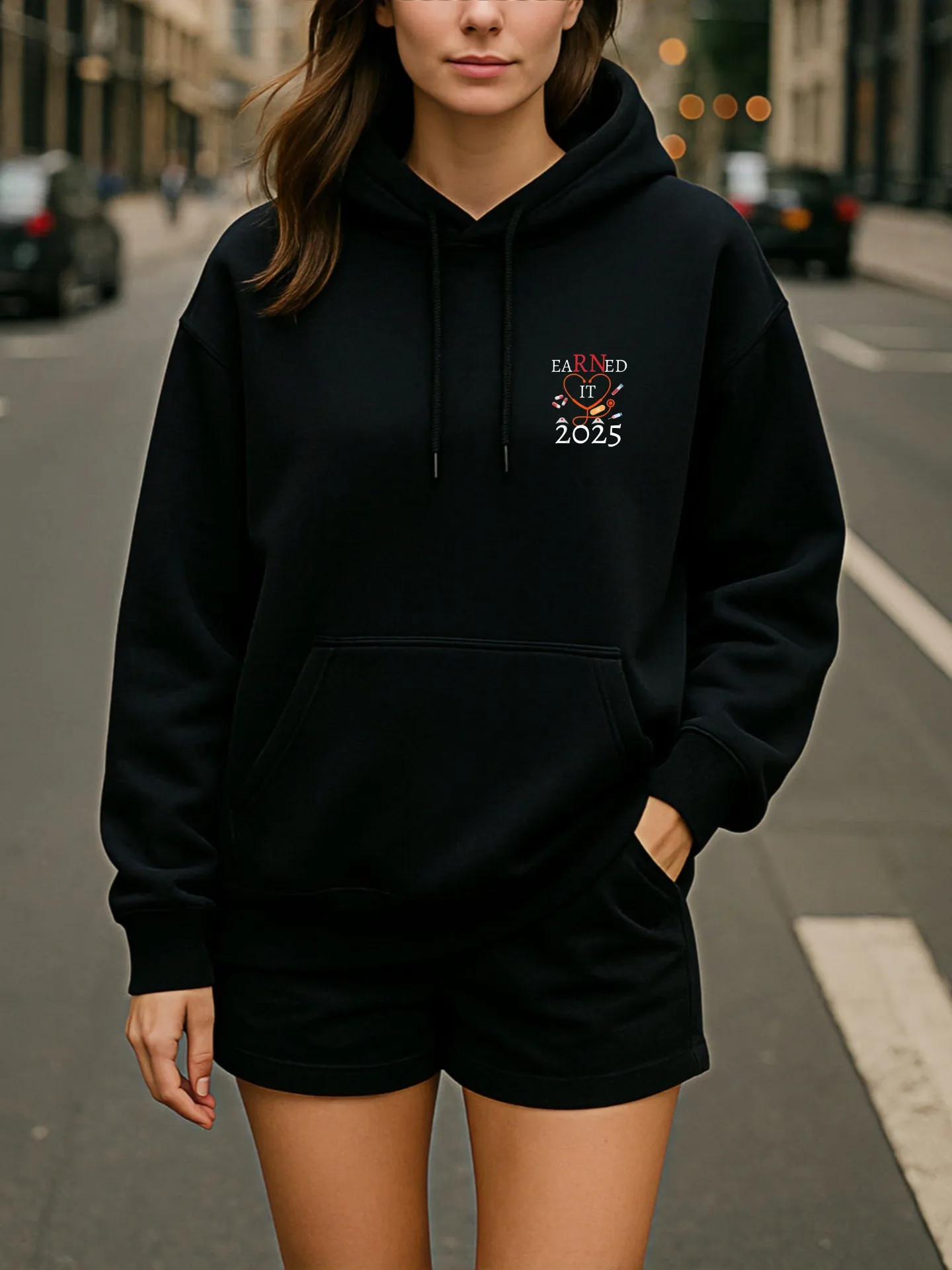 Sudadera con capucha gráfica para mujer, Spooky - Enfermera - Estampado de letras Era, estilo estético, tela suave, uso diario informal, para adolescentes