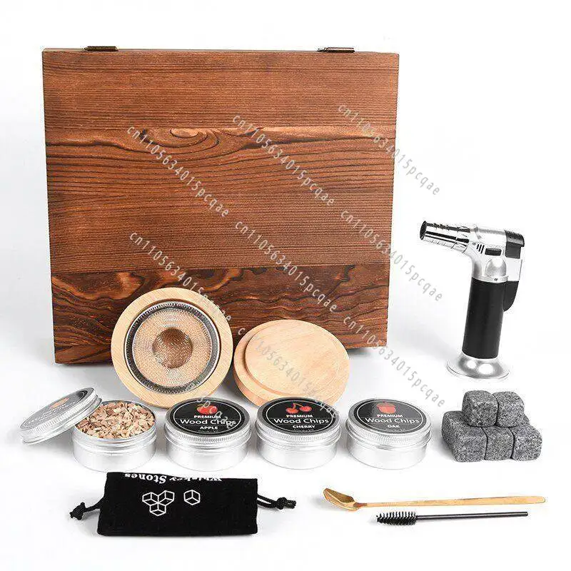 Cocktail Wooden Smoker Gift Box Set, Bar Kitchen Whiskey Mixer Smoker