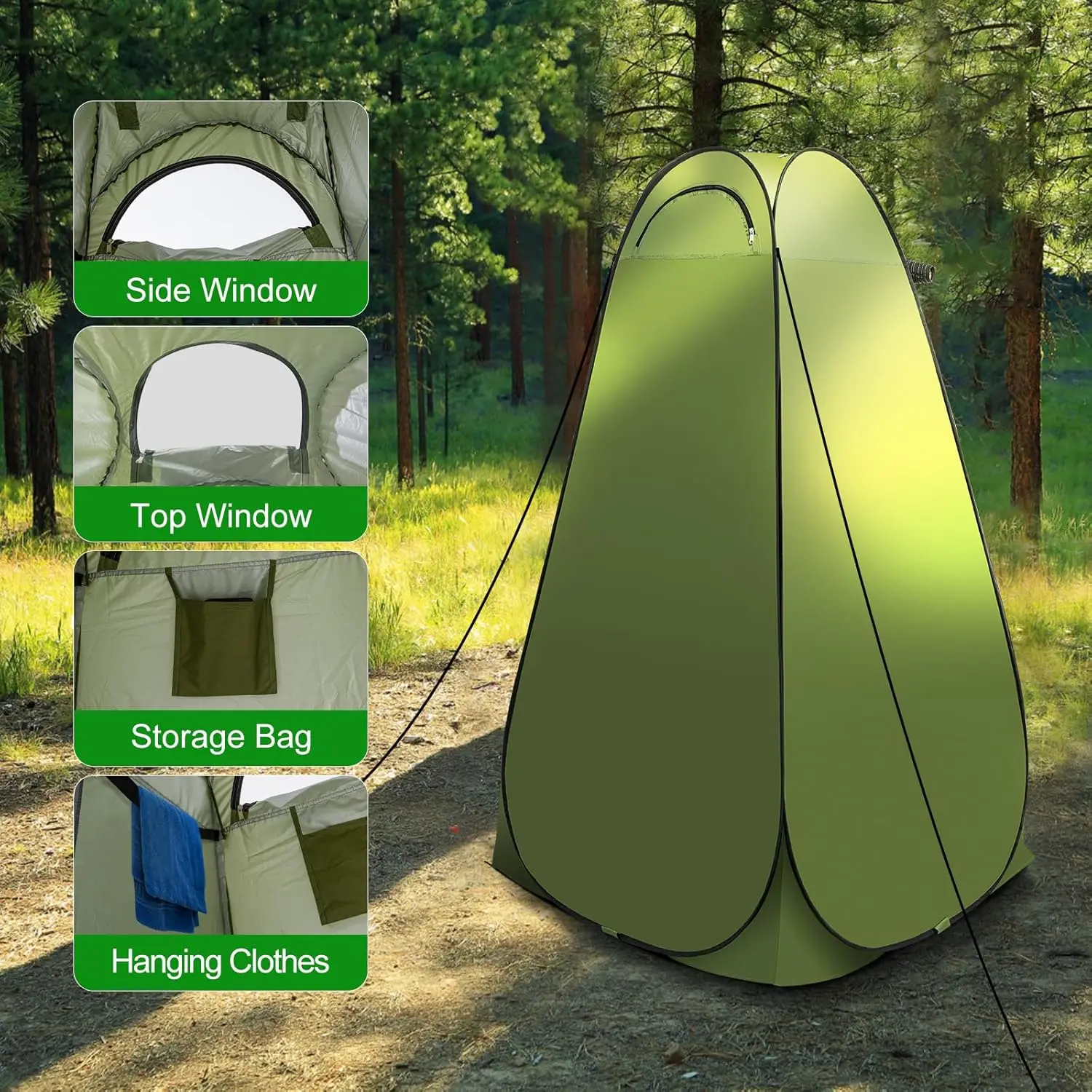 طقم خيمة تواليت محمولة للتخييم للبالغين، خيمة خصوصية منبثقة، خيمة دش خارجية لتغيير غرفة الملابس مع حقيبة حمل