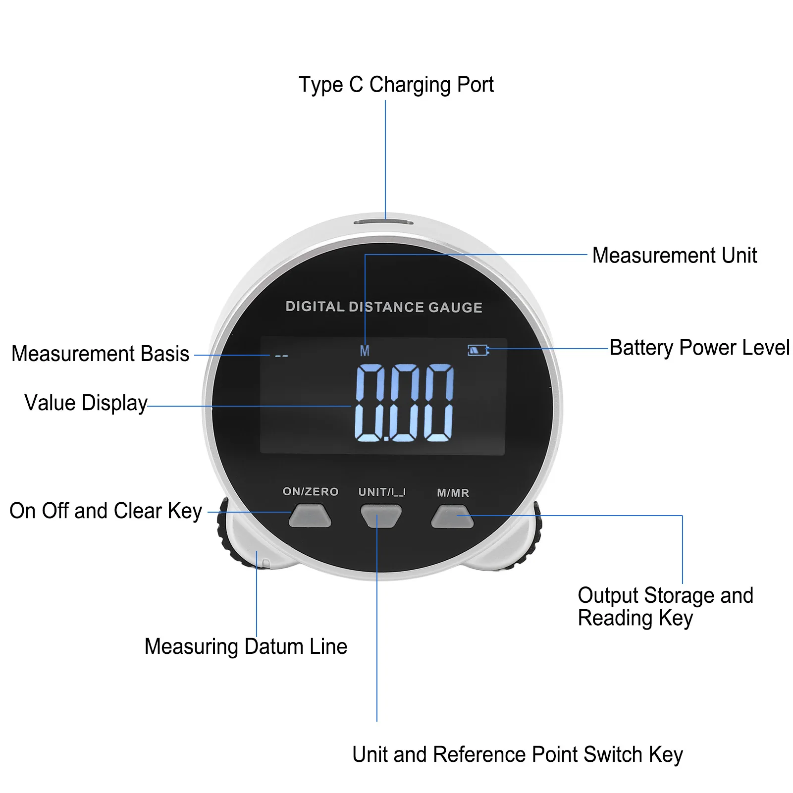 Digital Distance Gauge Rechargeable LCD Screen Electronic Long Distance Rolling Measuring Tool