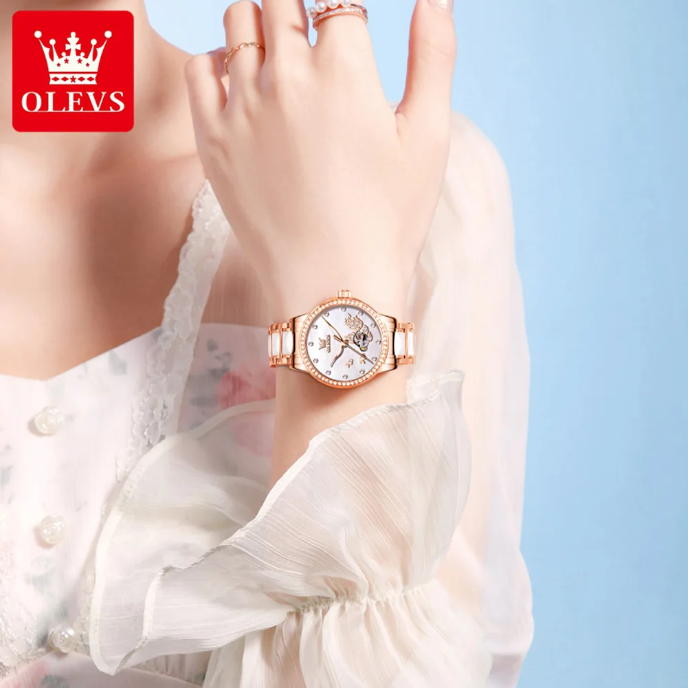 OLEVS 7001 Frau Uhr Mode Hohl Wasserdichte Automatische Mechanische Uhr Für Frauen Leuchtende Original Elegante Frau Armbanduhr