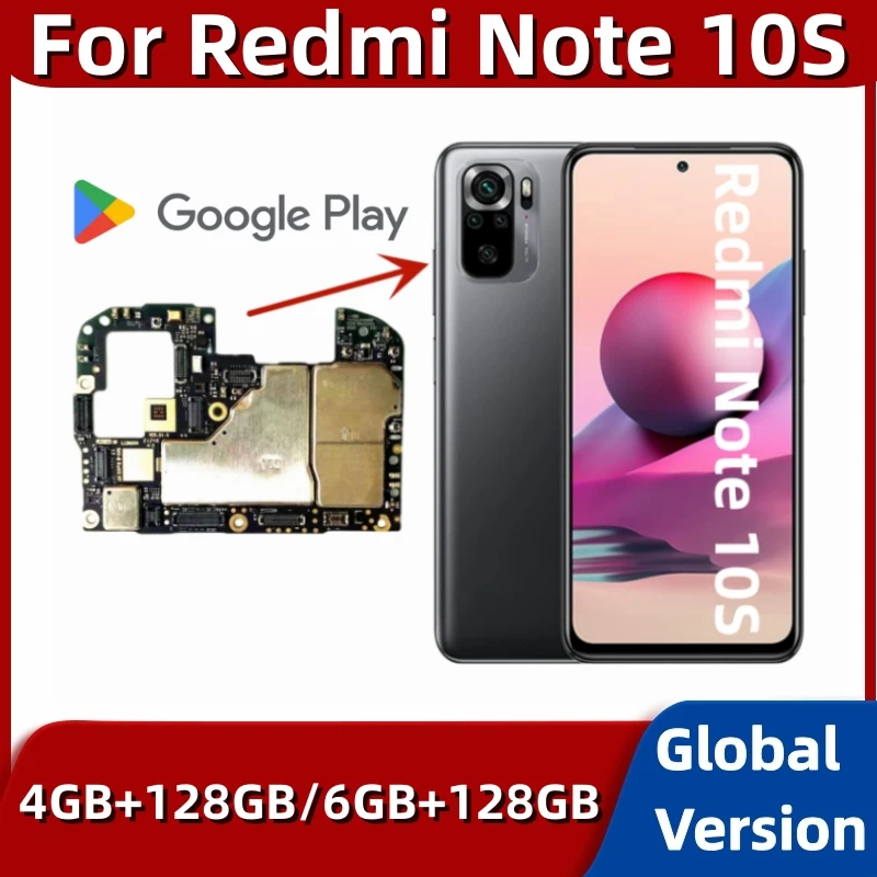 Motherboard for Xiaomi Redmi Note 10S, 64GB, 128GB, Global ROM, Mainboard, with Google Play Store Installed