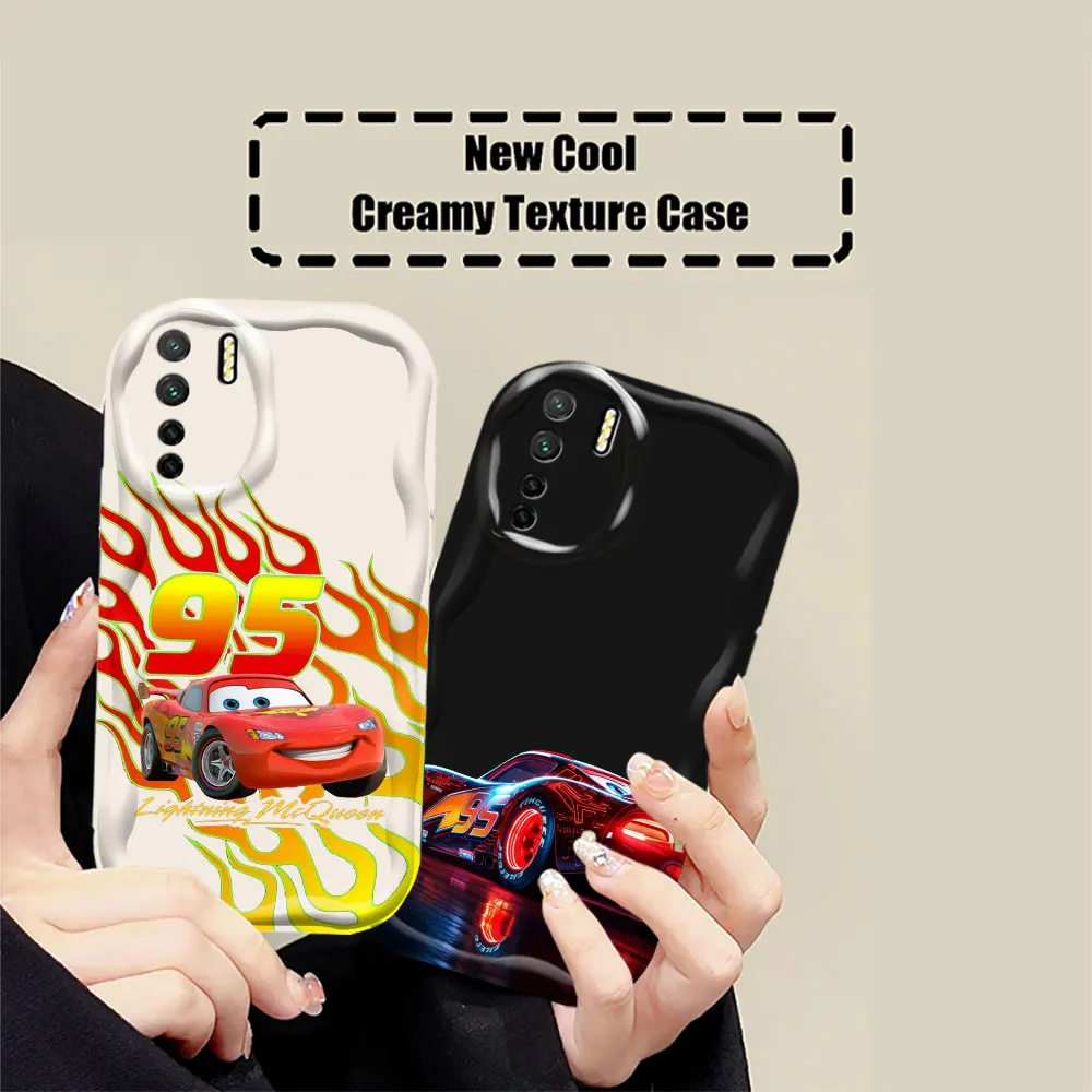 Disney Cars Lightning McQueen Phone Case For OPPO A98 A94 A93 A92 A79 A78 A76 A74 A60 A58 A57 A55 A54 A53 A38 2020 3D Wave Cover