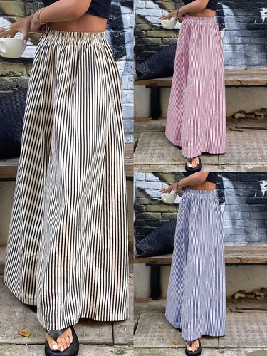 Pantalones de pierna ancha con cintura elástica y bolsillo a rayas para primavera y verano transfronterizo de Europa y Estados Unidos de talla grande