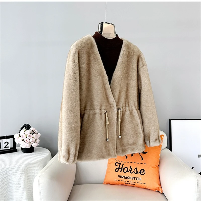 Fake Mink Fur Warm Short Coat Female Cardigan Young 2024 New Fall and Winter Imitation Mink Fur Jacket JT460