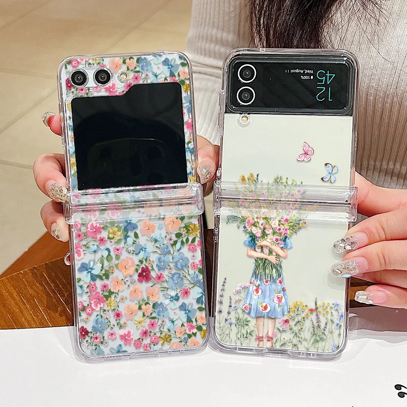Blumenmuster-Faltetui für Samsung Galaxy Z Flip8 Flip7 FE Flip6, transparente, stoßfeste Hülle für Samsung Galaxy Z Flip 8 7 5 4 3 – Detail 8