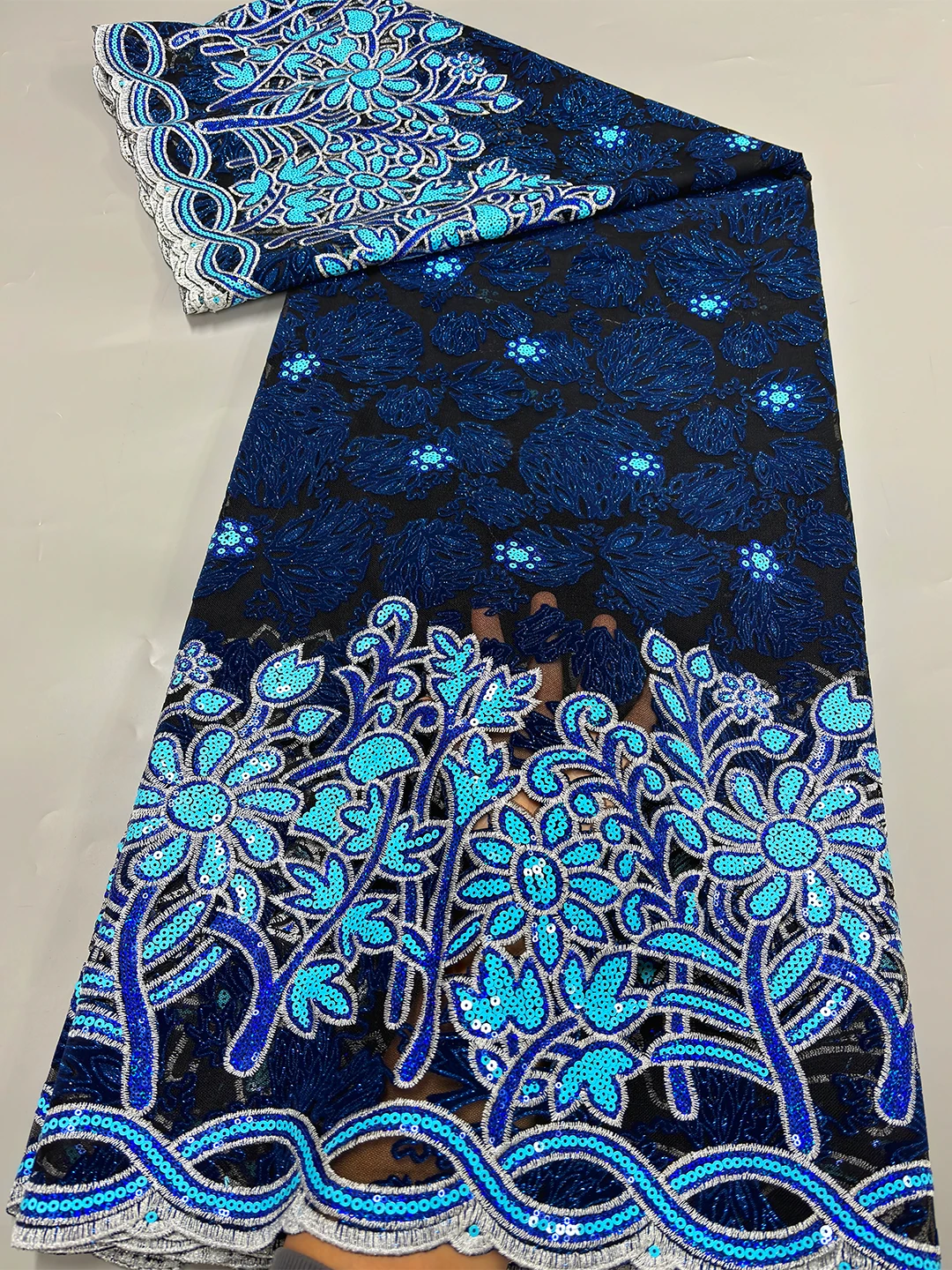 

African French Flocking Mesh Lace Fabric 2025 High Quality Nigerian Sequins Lace Fabrics Dresses Sewing For Women Evening Party