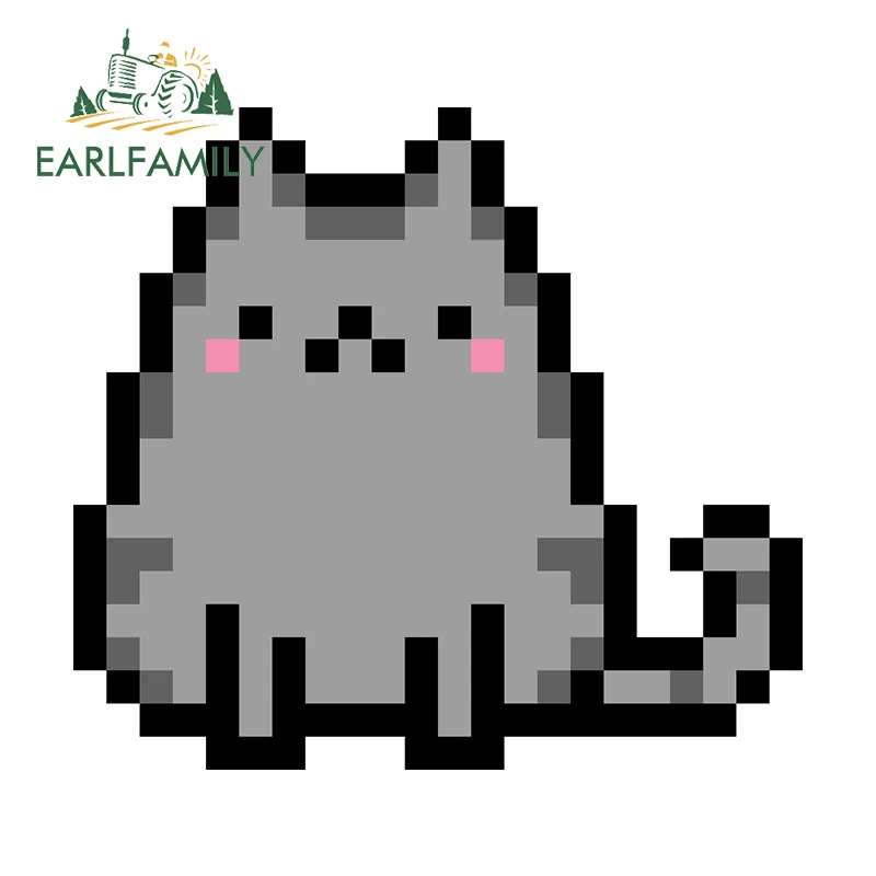 EARLFAMILY 13cm Cartoon Pixel Cat Car Stickers Sitting Kitten Waterproof Decal Motorcycle Rearview Mirror Bicycle JDM Decoration