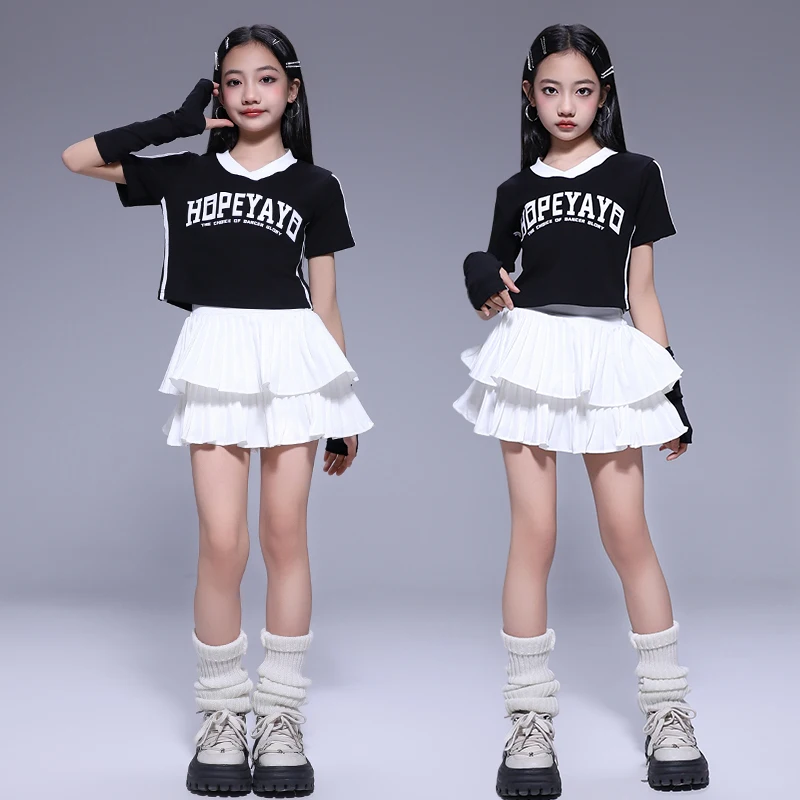 

Girls K-pop Outfits Crop Top Tiered Skirts Kids Hip Hop Clothing Streetwear Costumes Children Jazz Girl Group Clothes Sets