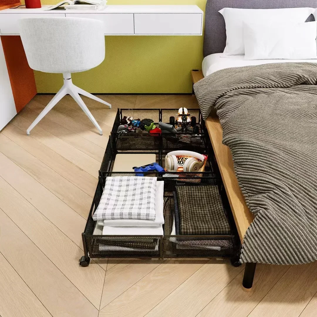 Foldable Bed Bottom Storage Rack Iron Storage Box with Wheels Under The Sofa Under Bed Storages Drawer Storage Basket