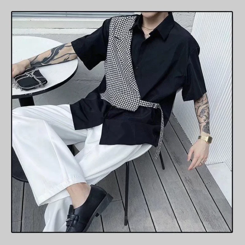 Ropa informal de verano para hombre, camisa de moda de dos piezas falsas, versión coreana, Polo de manga corta, cuello de un solo pecho