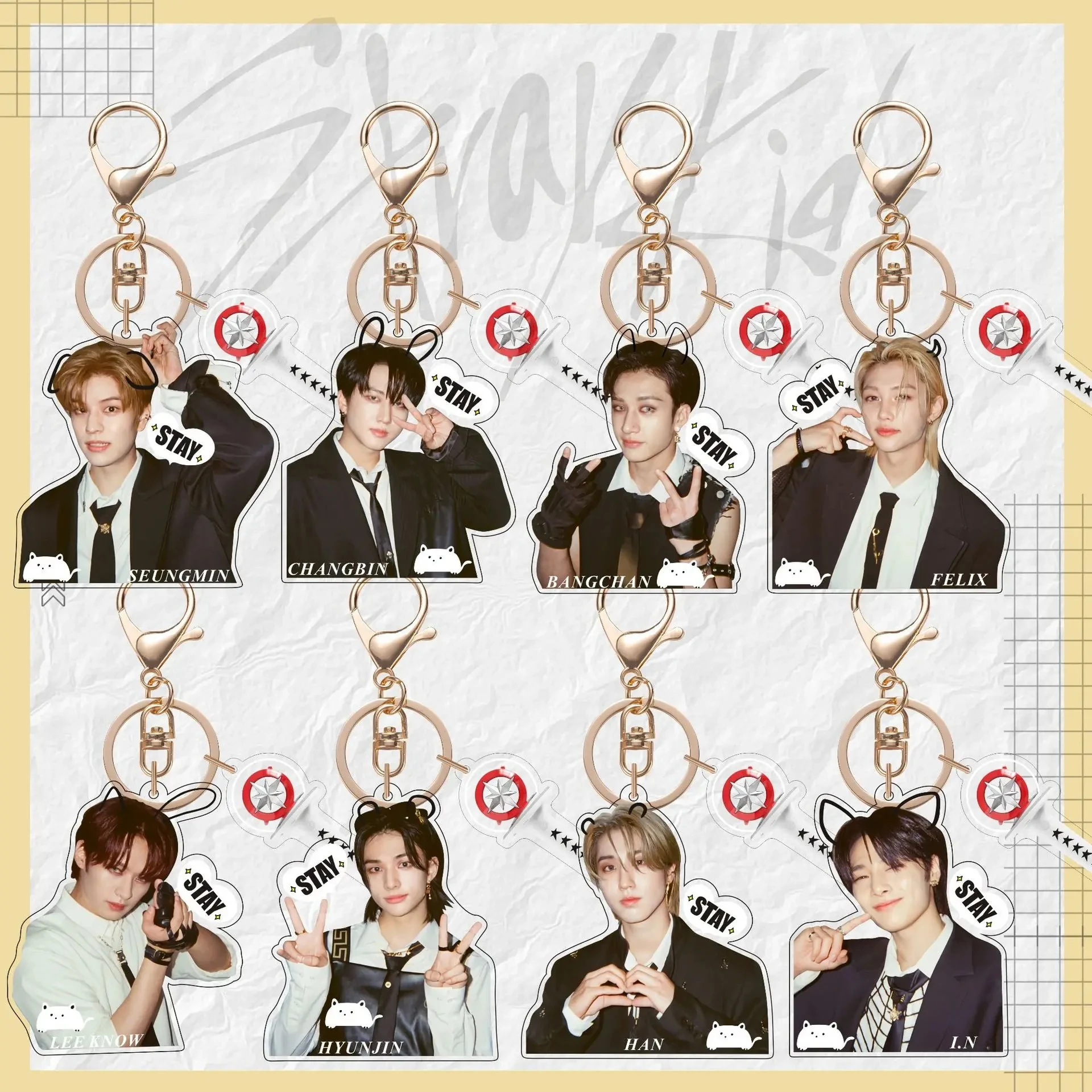 Straykids Cartoon Acrylic Card Picture Frame Keychain Accessories Star Jewelry Friends Girl Gift Key Ring Bag Charms Pendant