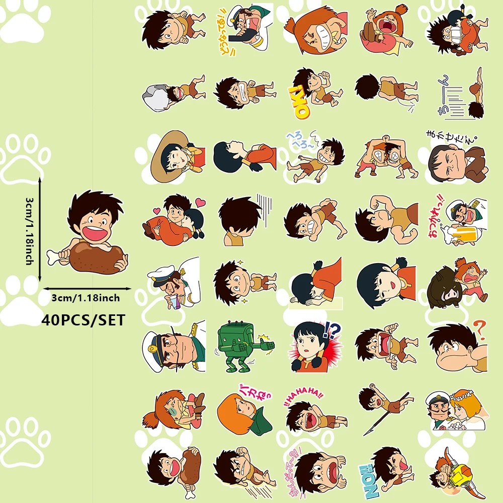 40 pezzi di Future Boy Conan Anime Merchandise Adesivi Materiali fai da te per scatole di cancelleria per bambini Conti manuali e custodie per telefoni
