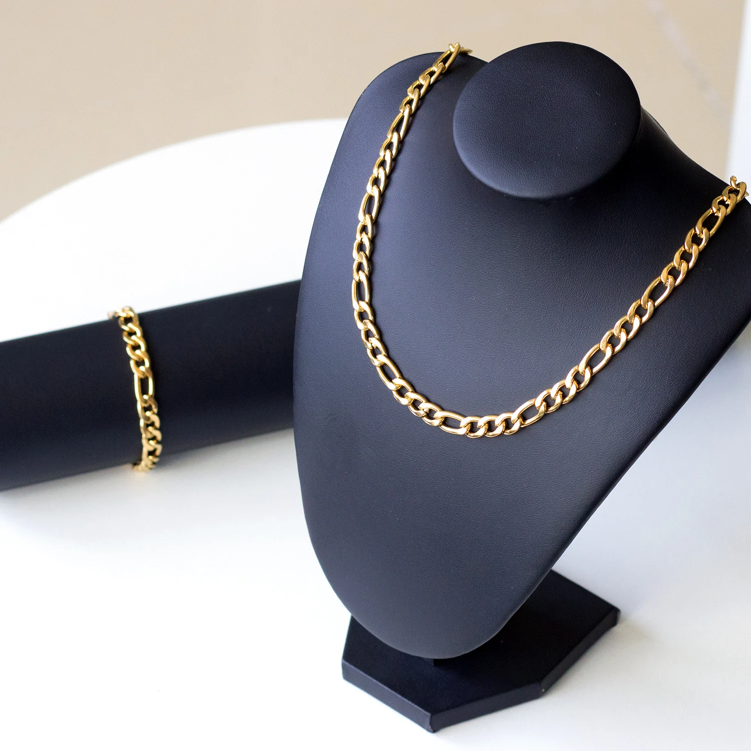 LUXUSTEEL Stainless Steel Figaro Necklace Bracelet Sets Women Men 7mm Big Width Long Chain Hiphop Jewelry Set Wholesale