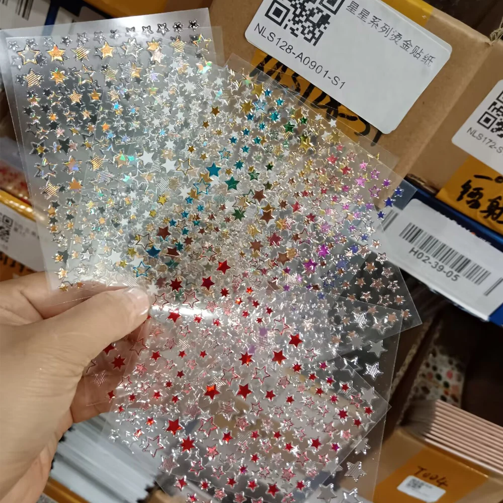 9Pcs 3D Laser Star Nail Art Stickers Gold Silvery Holographic Star Pattern Slider Manicure Adhesive Nail Decals Polish Sticker &