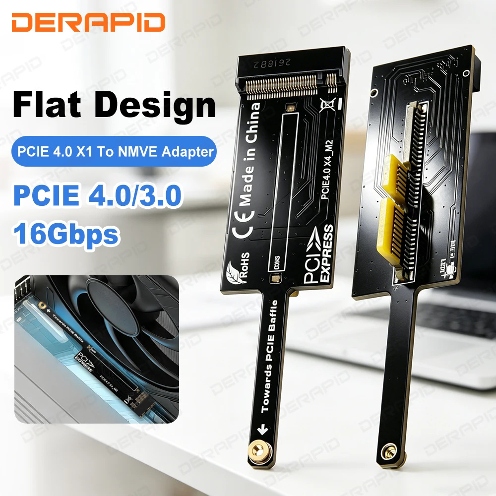 PCIe 4.0 X1 to M.2 NVMe SSD Converter 16Gbps Slim Design No GPU Block for 2280 M-Key PCIe X1 X4 X8 X16 Backward Compatible Slots