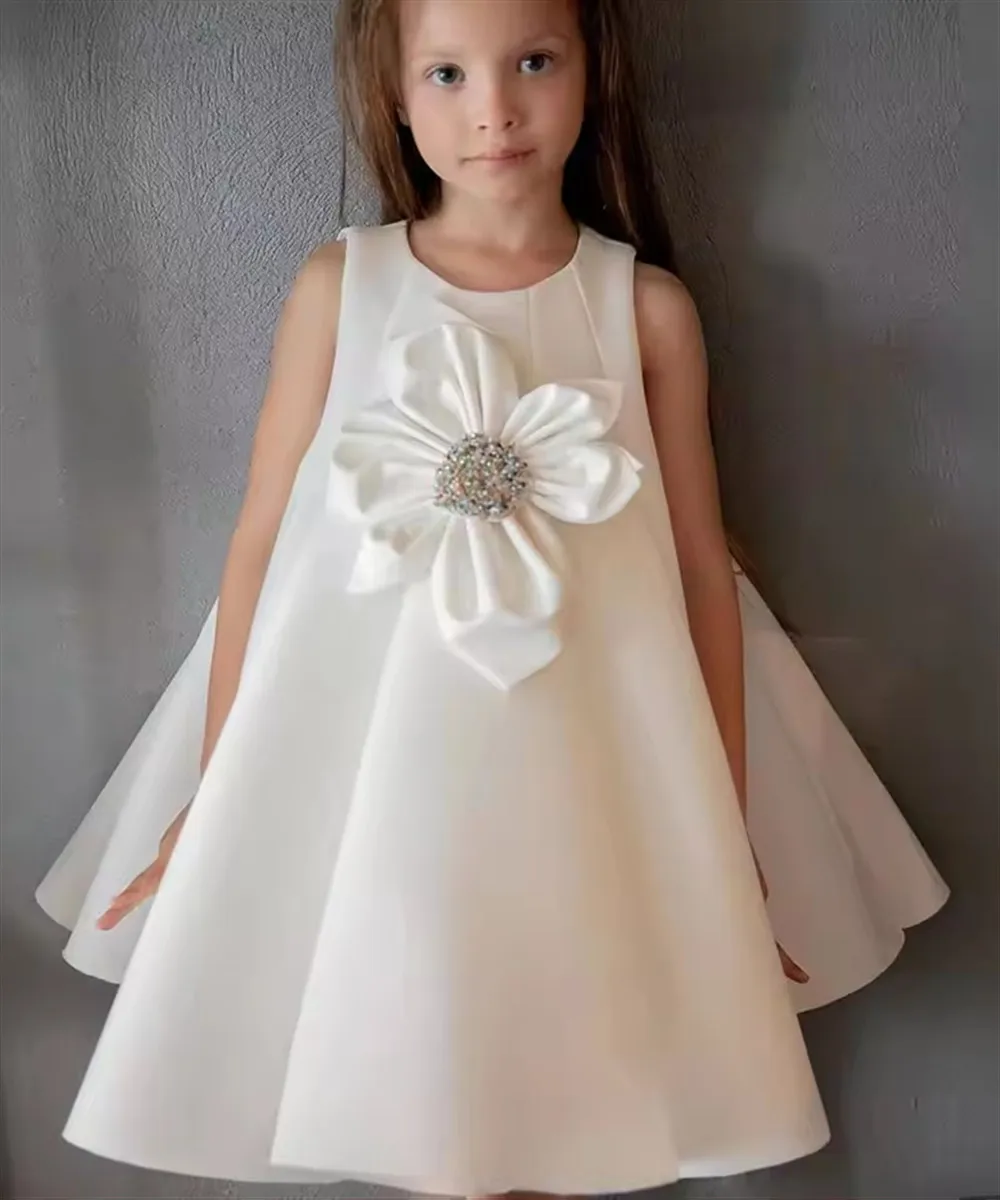 

Elegant White Girl Dress Handmade Flowers Princess Baby Kids Wedding 1st Birthday Party Gown First Communion