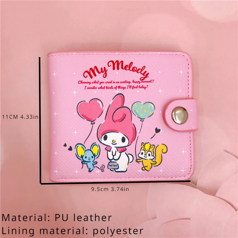 Hello Kitty Girl Wallet Kawaii Sanrio Cartoon Character Purse Yugui Dog Kulomi Melody Casual Coin Wallet Card Holder Strap