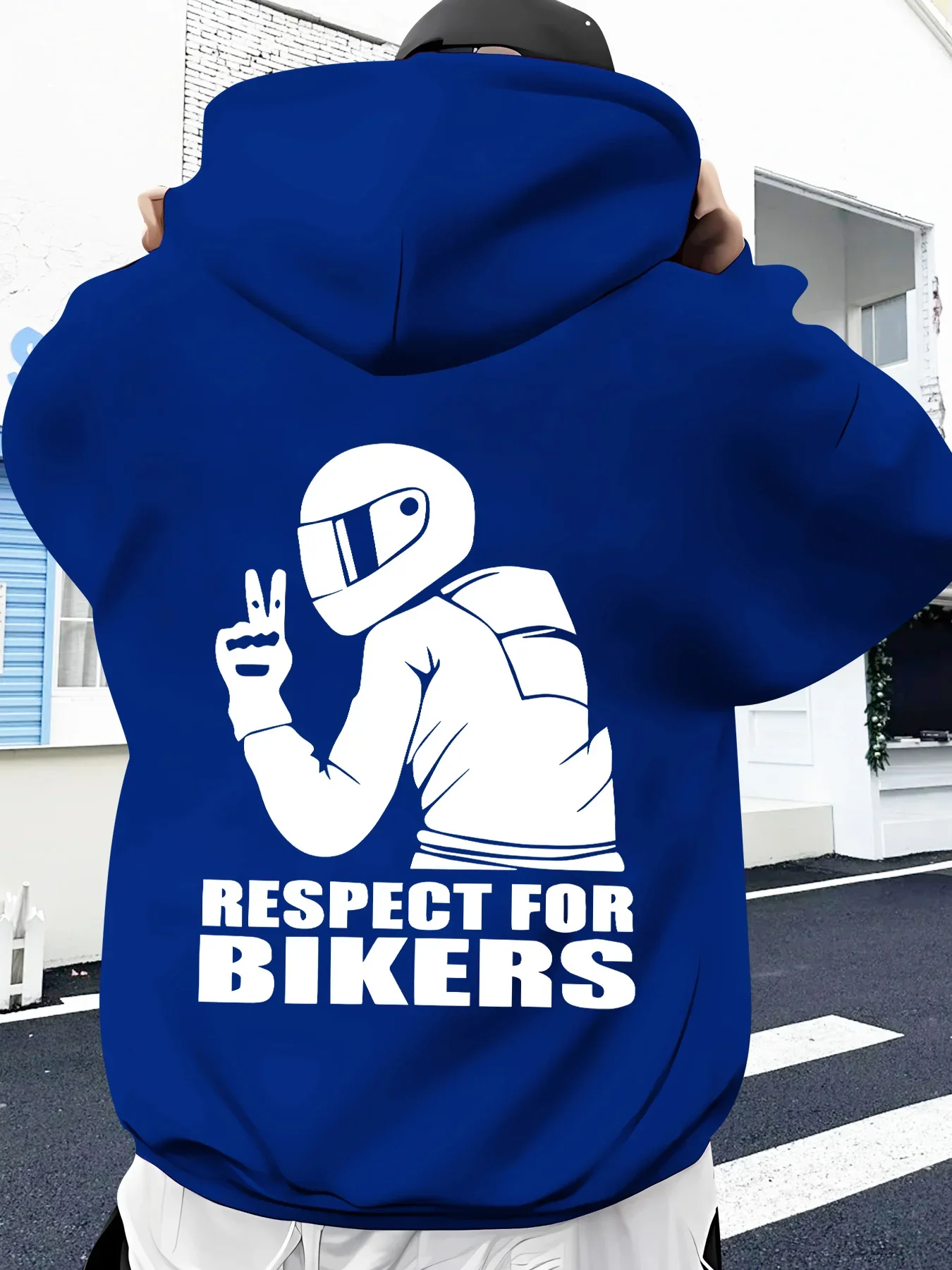 Street Fashion Biker Hoodie For Men Respect For Bikers Slogan Motorcycle Rider Graphic Loose Soft Long Sleeve Sweatshirt