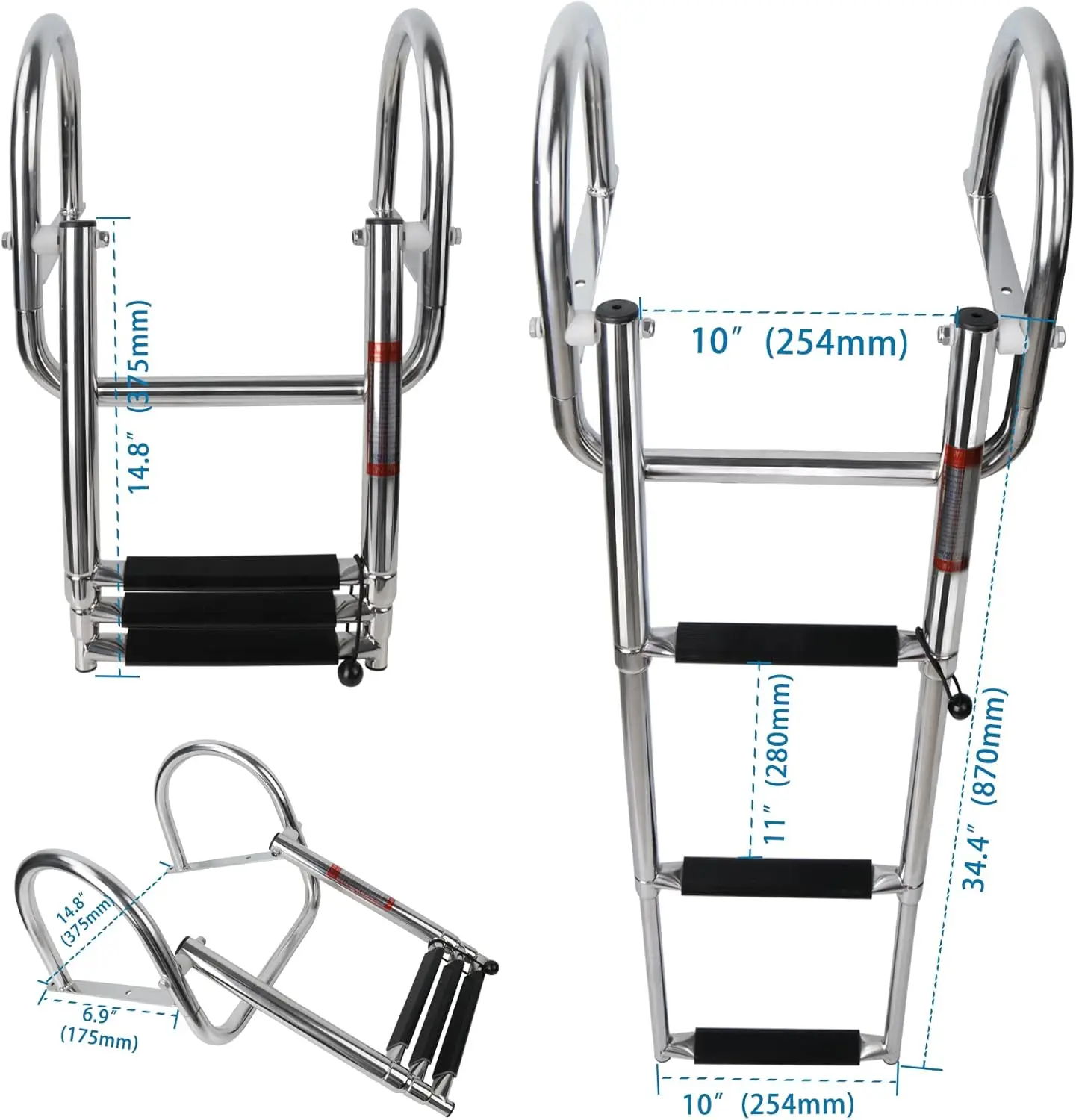 Escaleras para barcos con pontón de acero inoxidable, escalera interior de entrada trasera de 3 escalones sobre plataforma para acceso de embarque mejorado