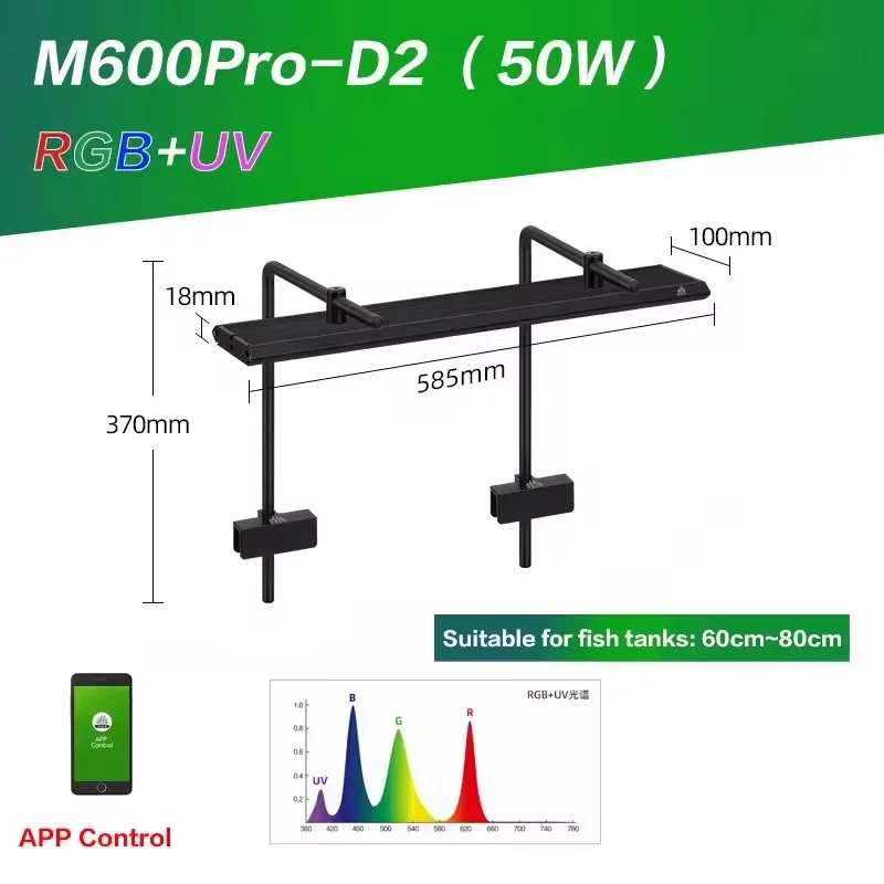 

Week Aqua Led aquarium light Water Grass Lamp M Series Straddle Headlight Planted Version APP Timing Dimming RGB-UV LED LAMP