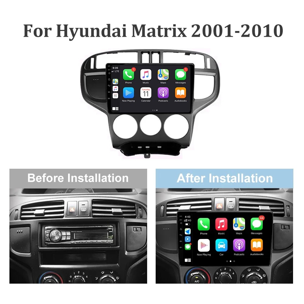 For Hyundai Matrix 2001-2010 Android 14 Car Radio Screen Stereo Multimedia Navigation Video Player GPS Wireless Carplay 5G WIFI