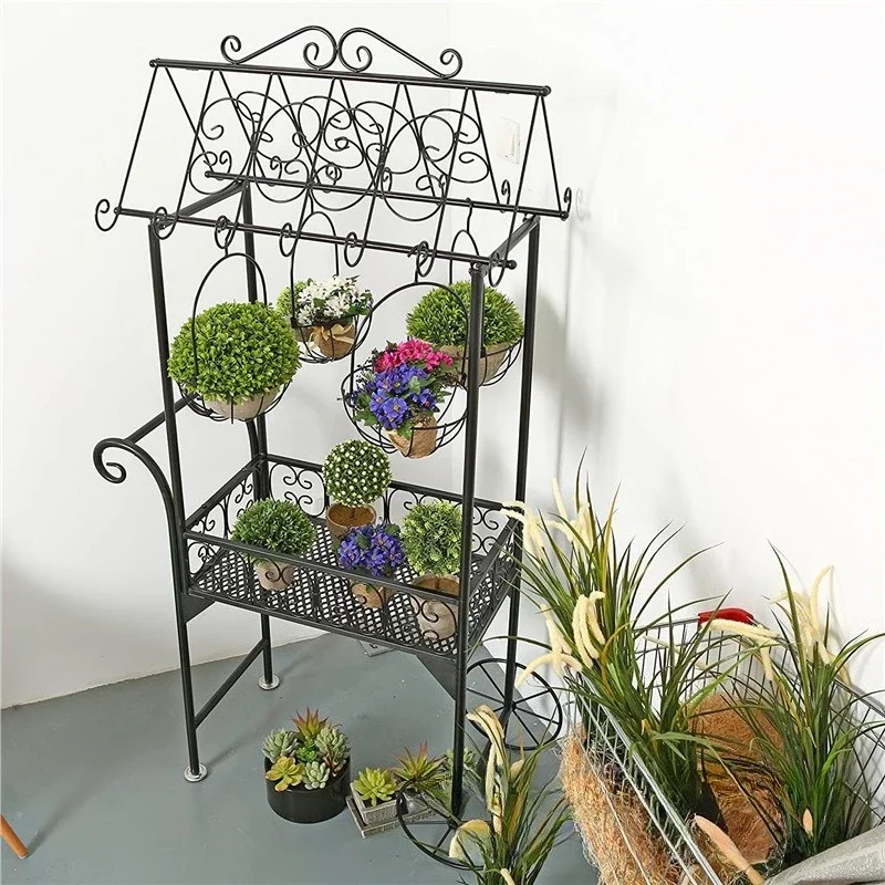 American wrought iron decorative flower stand shelf hanging orchid green dill flower pot frame courtyard iron frame