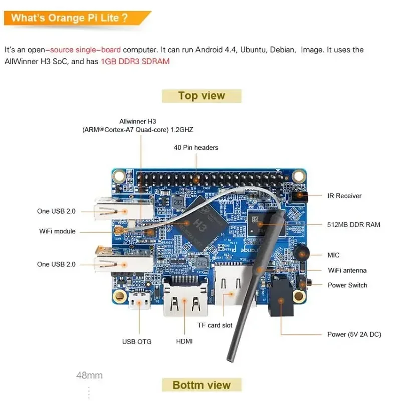 Orange Pi Lite 1GB H3 SoC Open-Source Single Board Computer,Support Android 4.4, Ubuntu, Debian Image