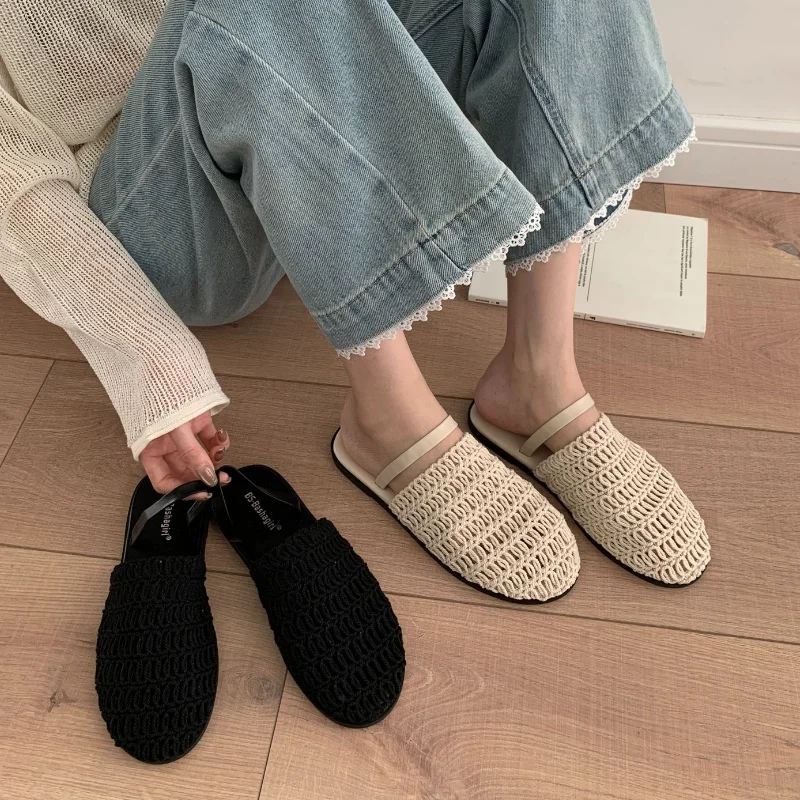 

Weave Flats Mules Shoes Women Casual Sandals Summer Slippers Slingback 2025 Fashion Beach Slides New Trend Mujer Sandalias ﻿